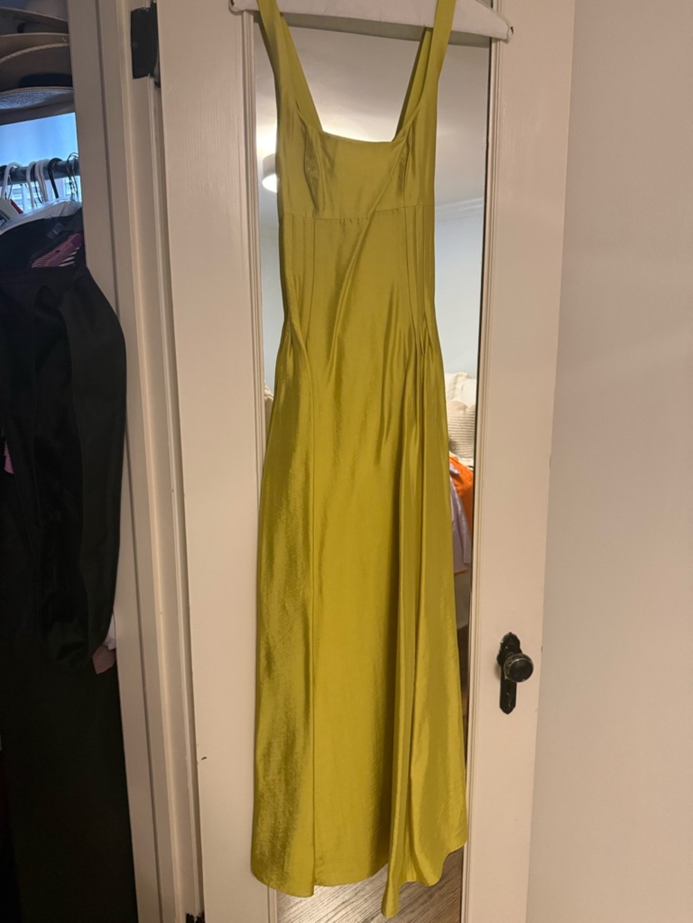 ANTONIO MELANI Lime Green Satin Midi Slip Dress